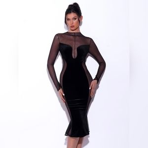 🖤Mavise Black Velvet Mesh Long Sleeve Dress